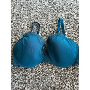 Natori Bliss Perfection Underwire Contour Bra Teal Blue Lace Trim 36G 721154